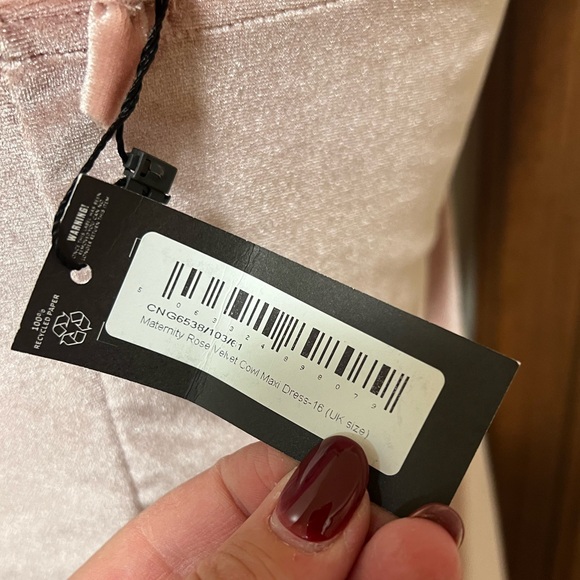 NWT PrettyLittleThing Maternity Velvet Cowl Neck Dress | Size UK 16 (US 12) - Picture 3 of 4